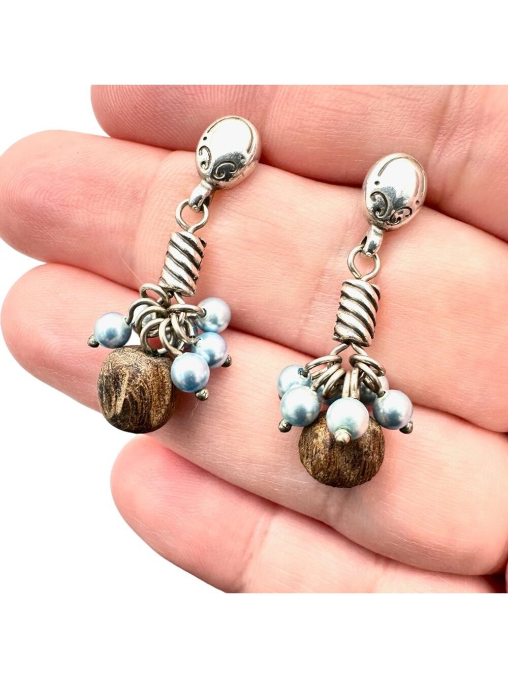 Brighton Womens Earrings Crystal Pearl Wood Chandelier Silver Pierced Earrings